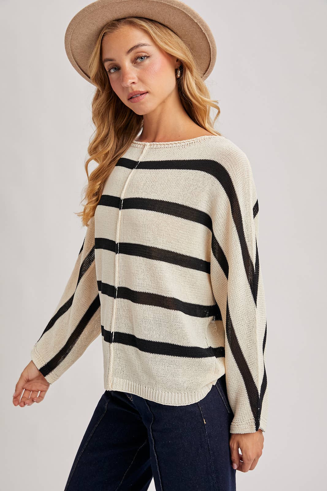 OVERSIZED IVORY/BLACK STRIPE KNIT PULLOVER