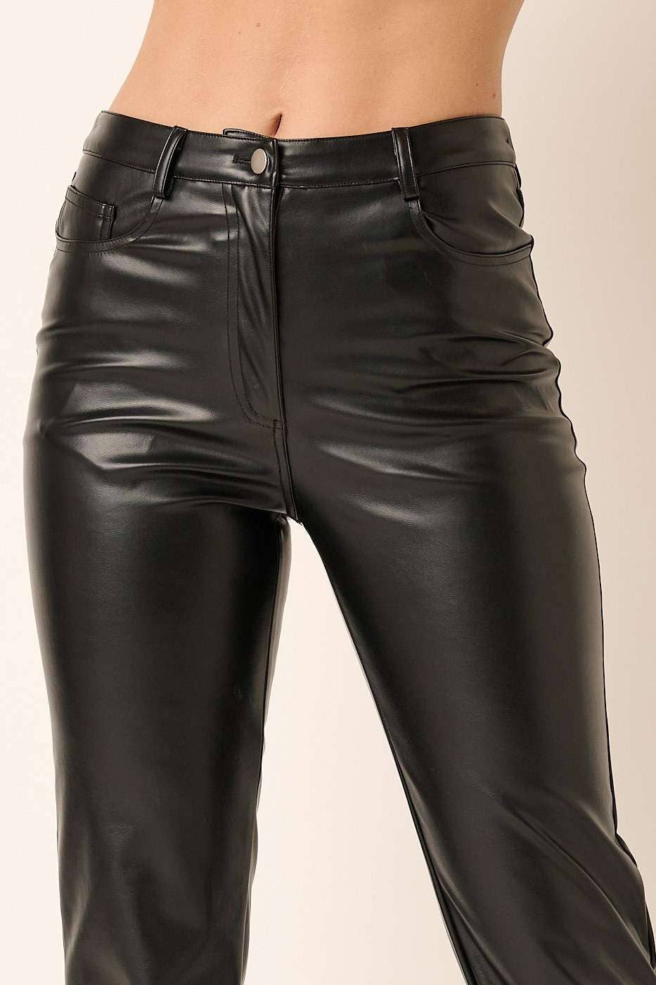 BLACK HIGH WAISTED LEATHER PANTS