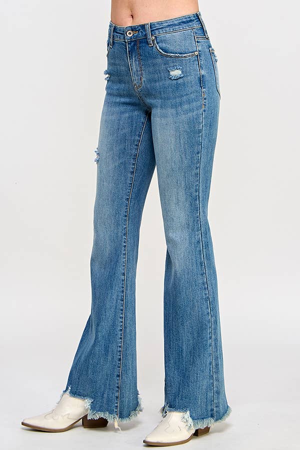 MID RISE BOOT CUT W/ DESTROY FRAY HEM SUPER STRETCH