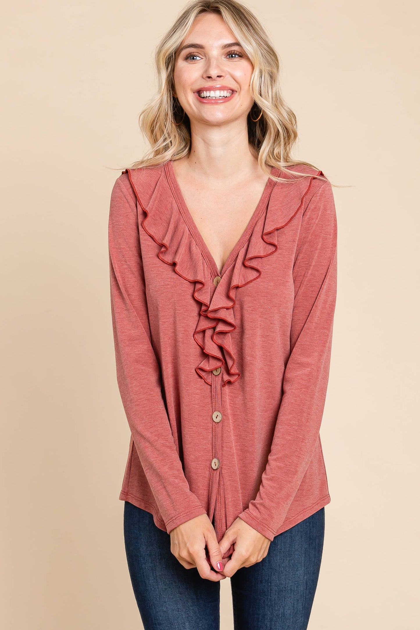 PLUS RUST RUFFLE LONG SLEEVE-SIZE UP 1