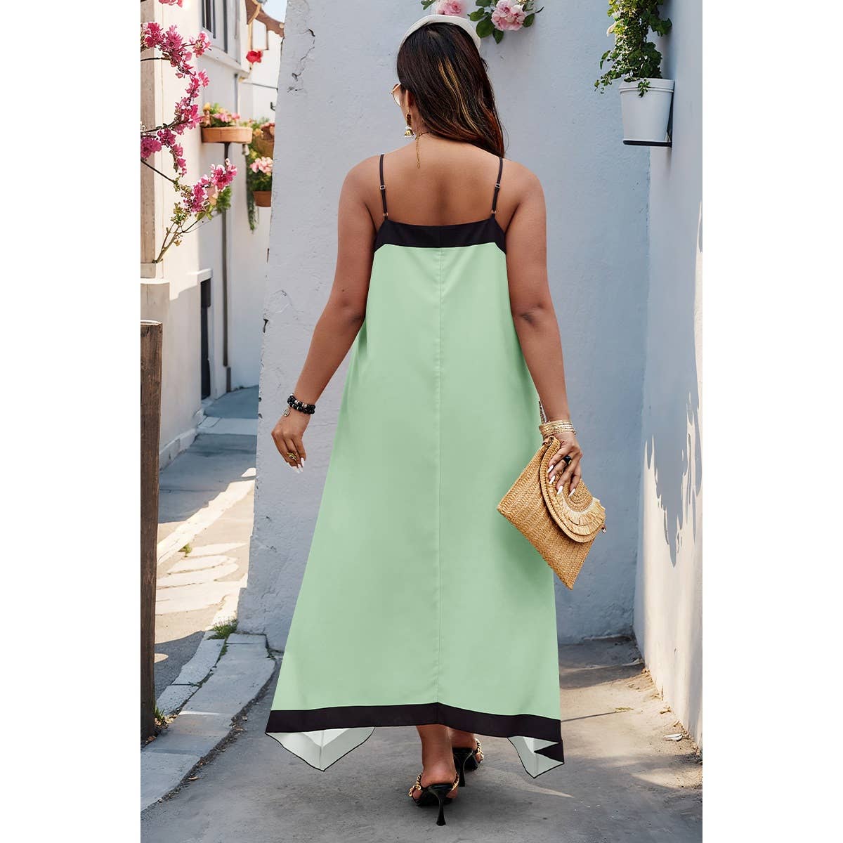 GREEN A LINE PLUS SPAGHETTI STRAP