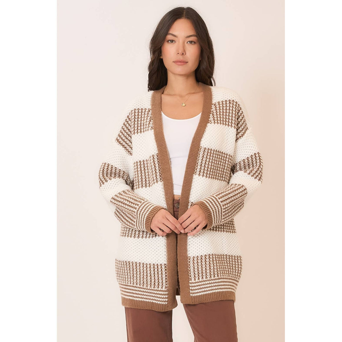 MOCHA KNIT COLOR BLOCK CARDIGAN MISSY & PLUS