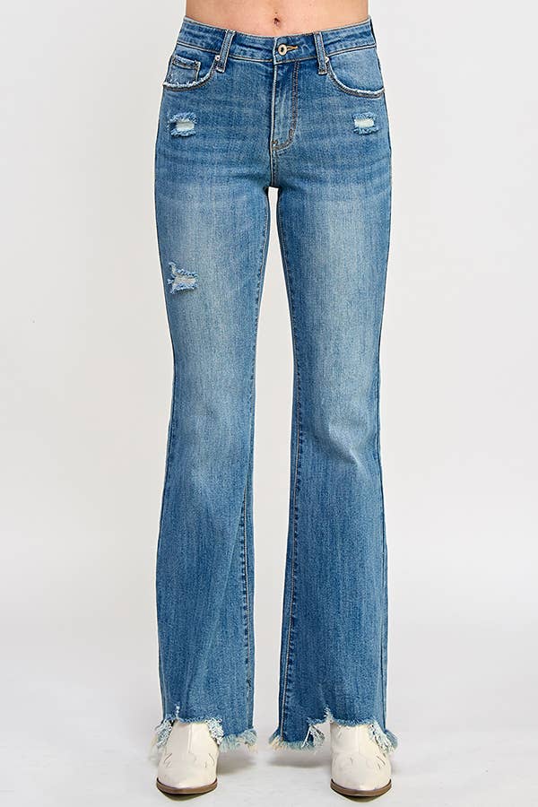 MID RISE BOOT CUT W/ DESTROY FRAY HEM SUPER STRETCH