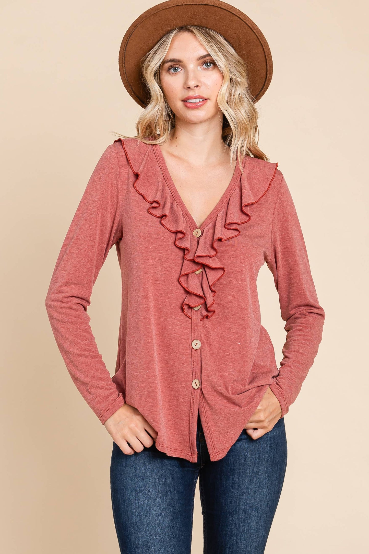 PLUS RUST RUFFLE LONG SLEEVE-SIZE UP 1