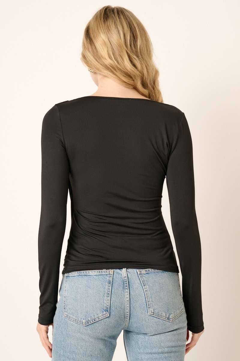 BLACK WRAP NECK LONG SLEEVE