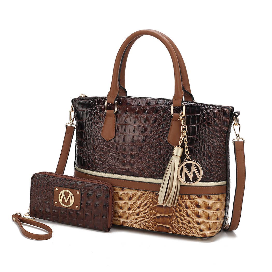 MKF CHOCOLATE CROCODILE TOTE- WALLET INCLUDED