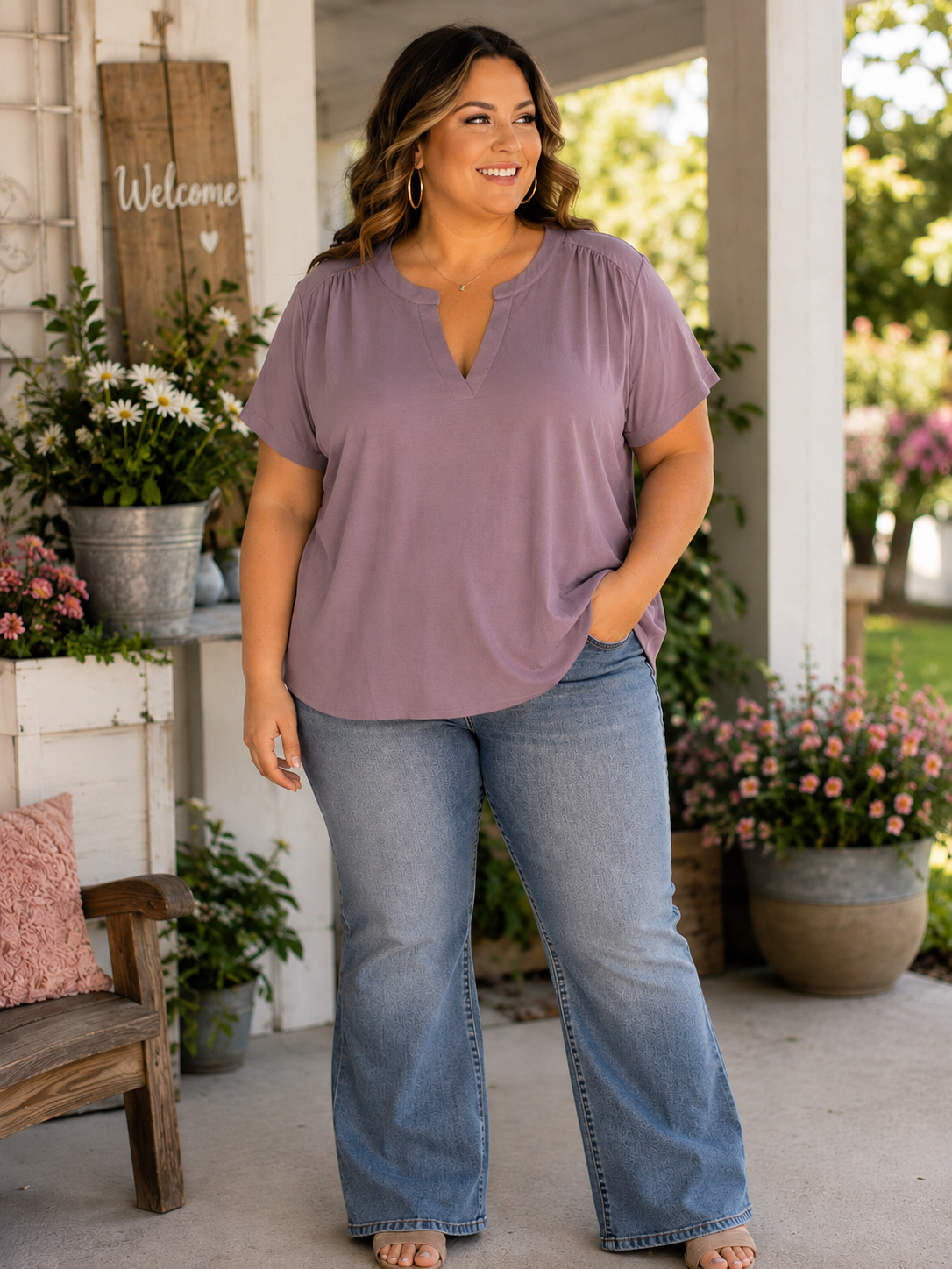 PLUS WISTERIA BREEZE SHORT SLEEVE BLOUSE