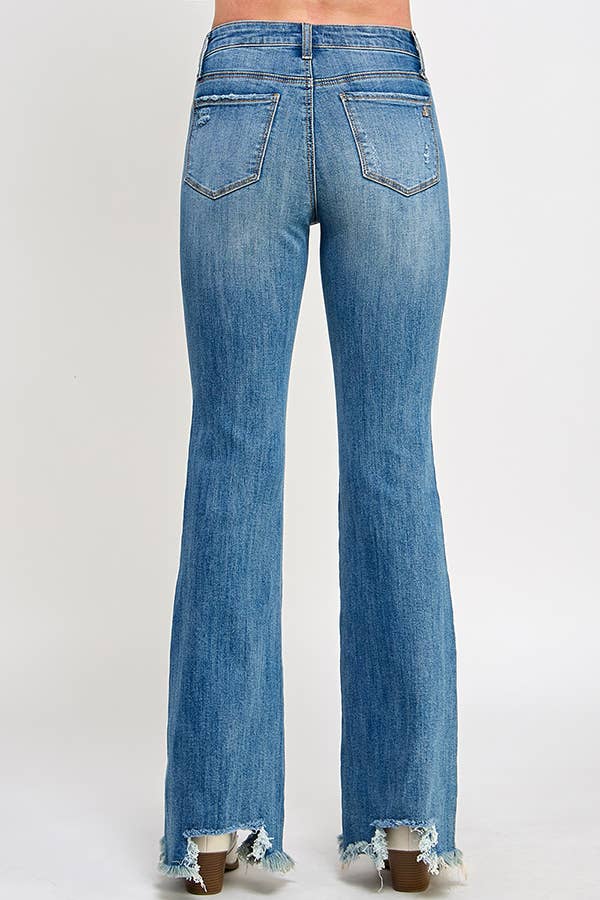 MID RISE BOOT CUT W/ DESTROY FRAY HEM SUPER STRETCH