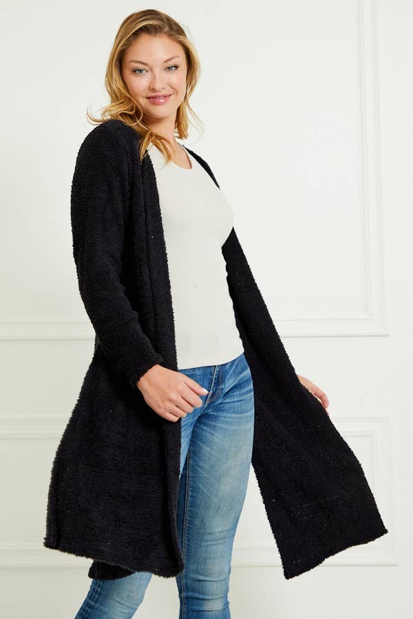 BLACK FUZZY CARDIGAN