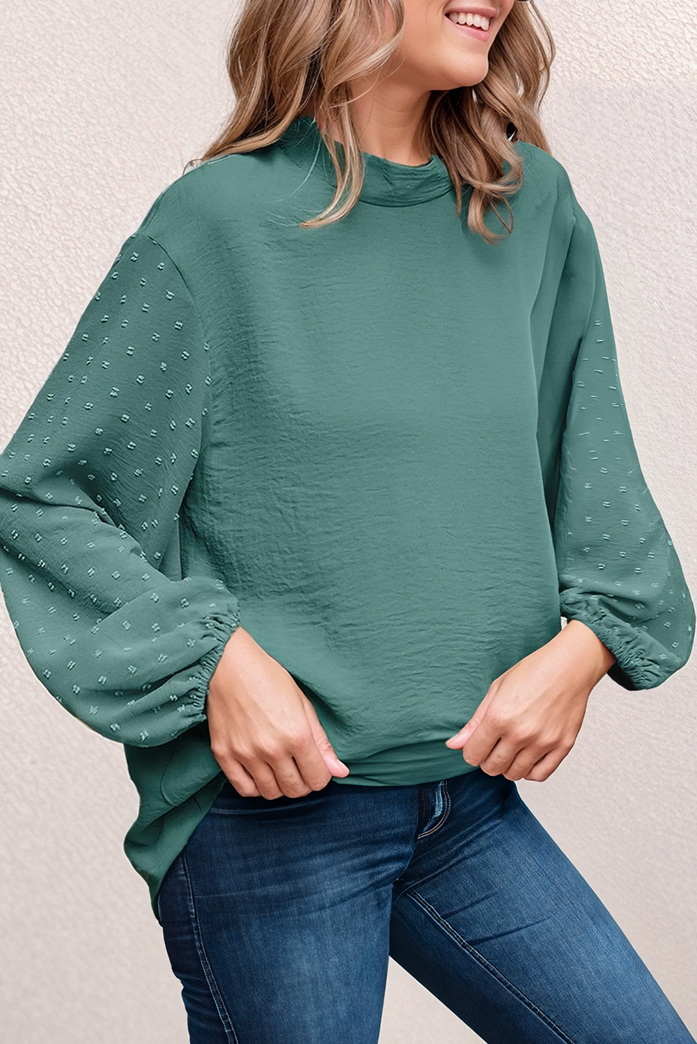 PLUS WINTERGREEN SWISS DOT BALLOON SLEEVE BLOUSE