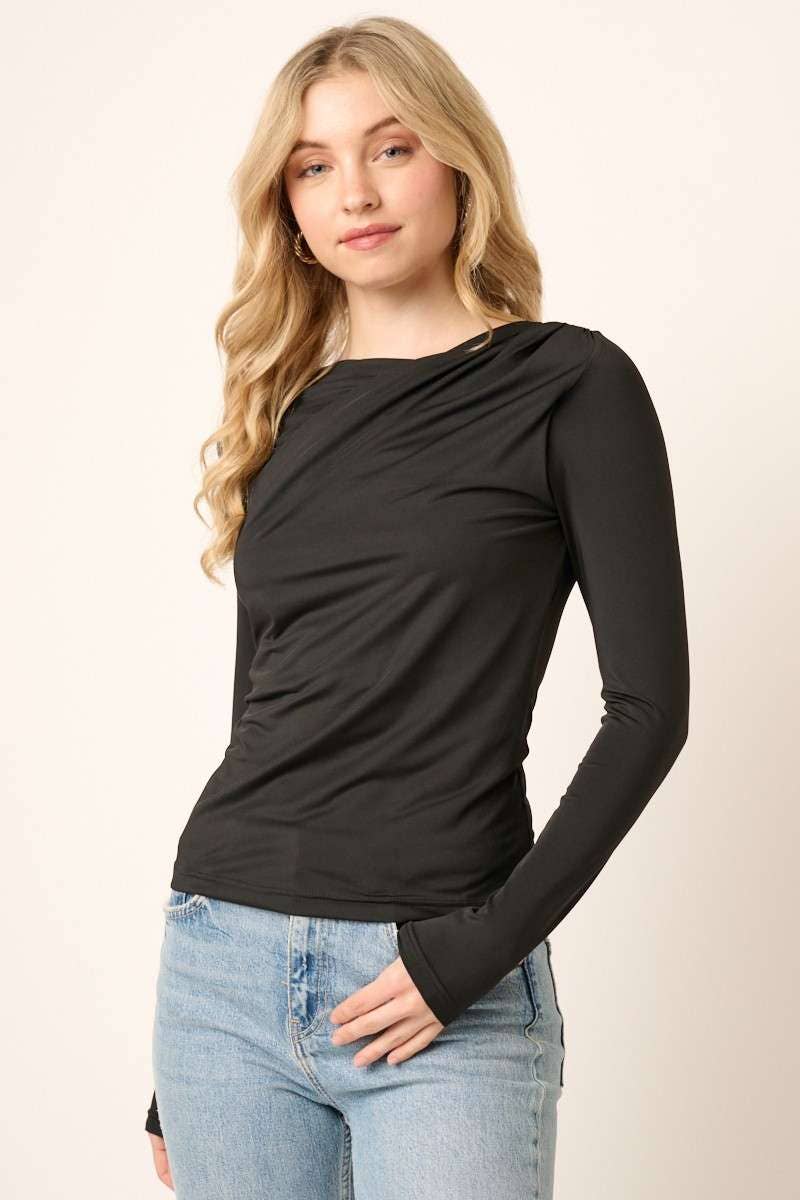BLACK WRAP NECK LONG SLEEVE