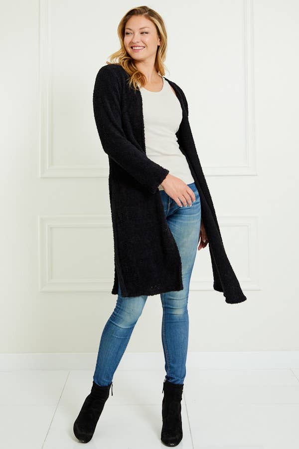 BLACK FUZZY CARDIGAN