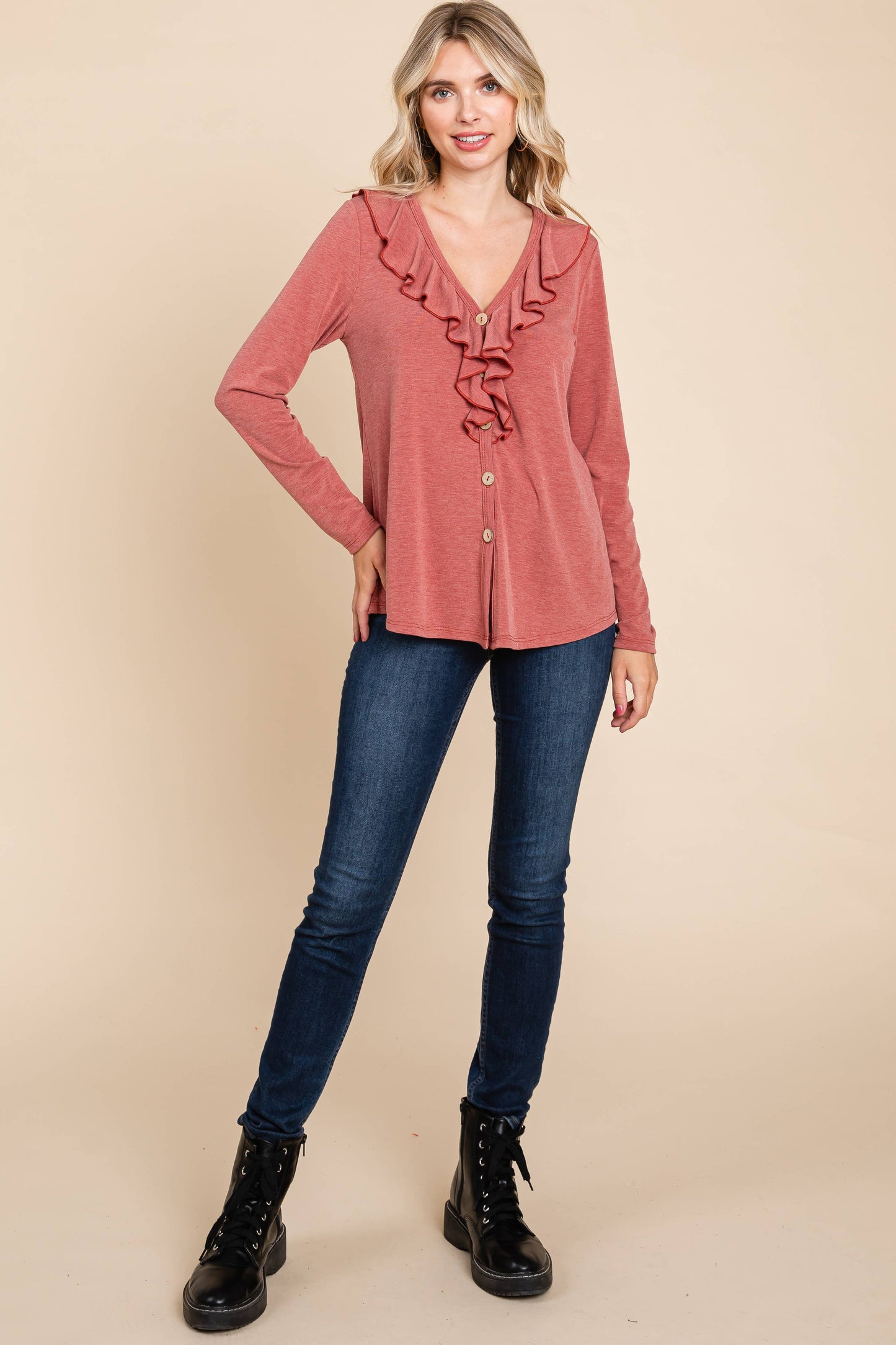 PLUS RUST RUFFLE LONG SLEEVE-SIZE UP 1