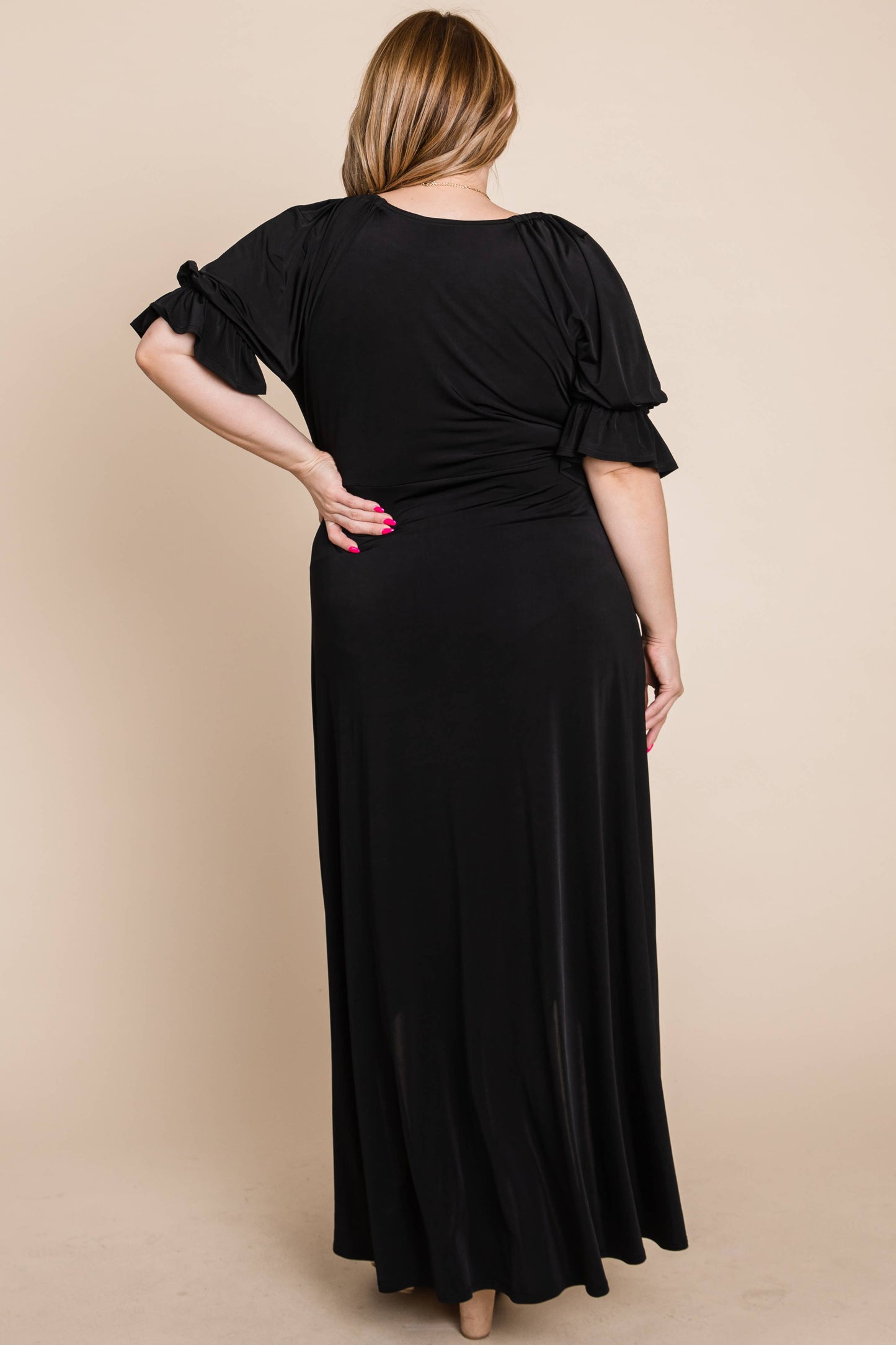 Plus Solid Venezia Faux Wrap Dress Black