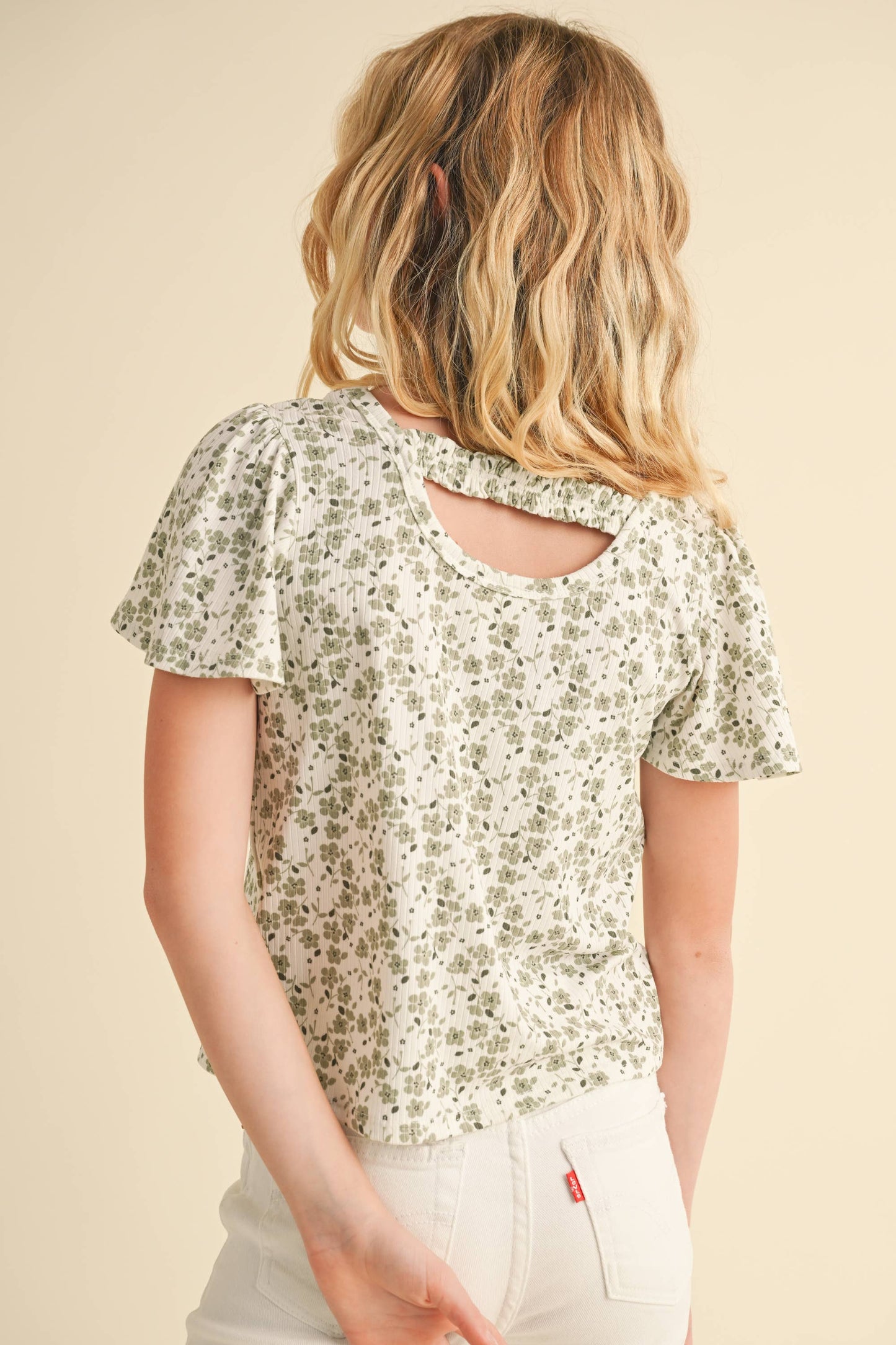TWEEN ROUND NECK FLUTTER SLV BOXY CROPPED TOP (7-14)