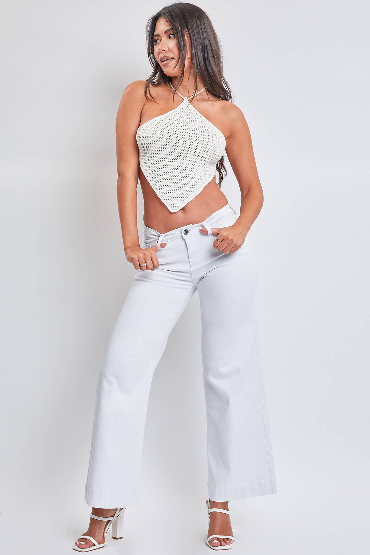 WHITE WIDE LEG 32" INSEAM LOW RISE