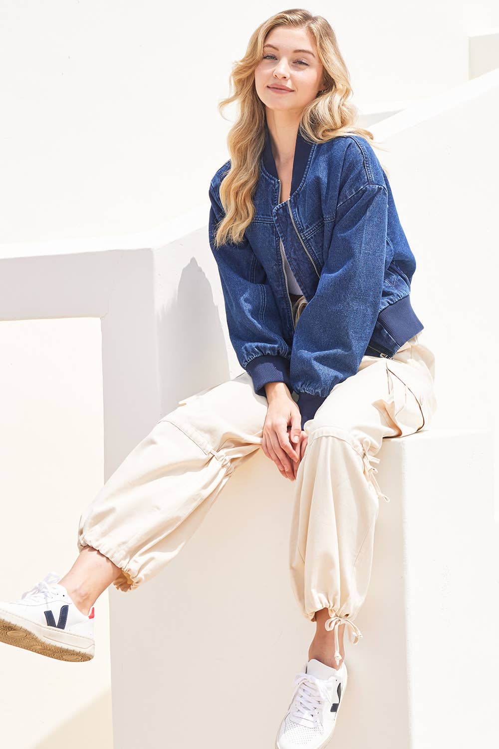 ECRU HIGH-RISE DRAWSTRING CARGO WIDE LEG PANTS