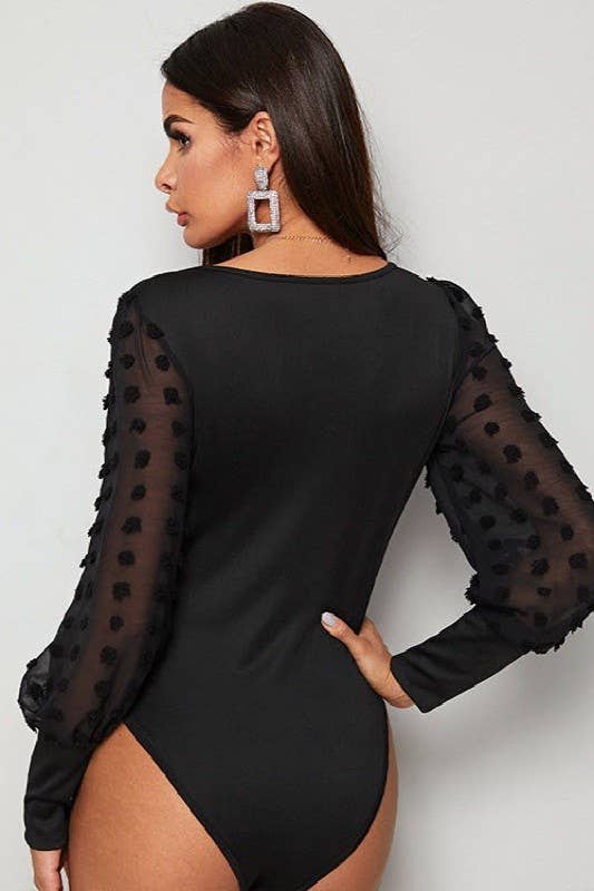 Swiss dot long sleeve bodysuit: Black