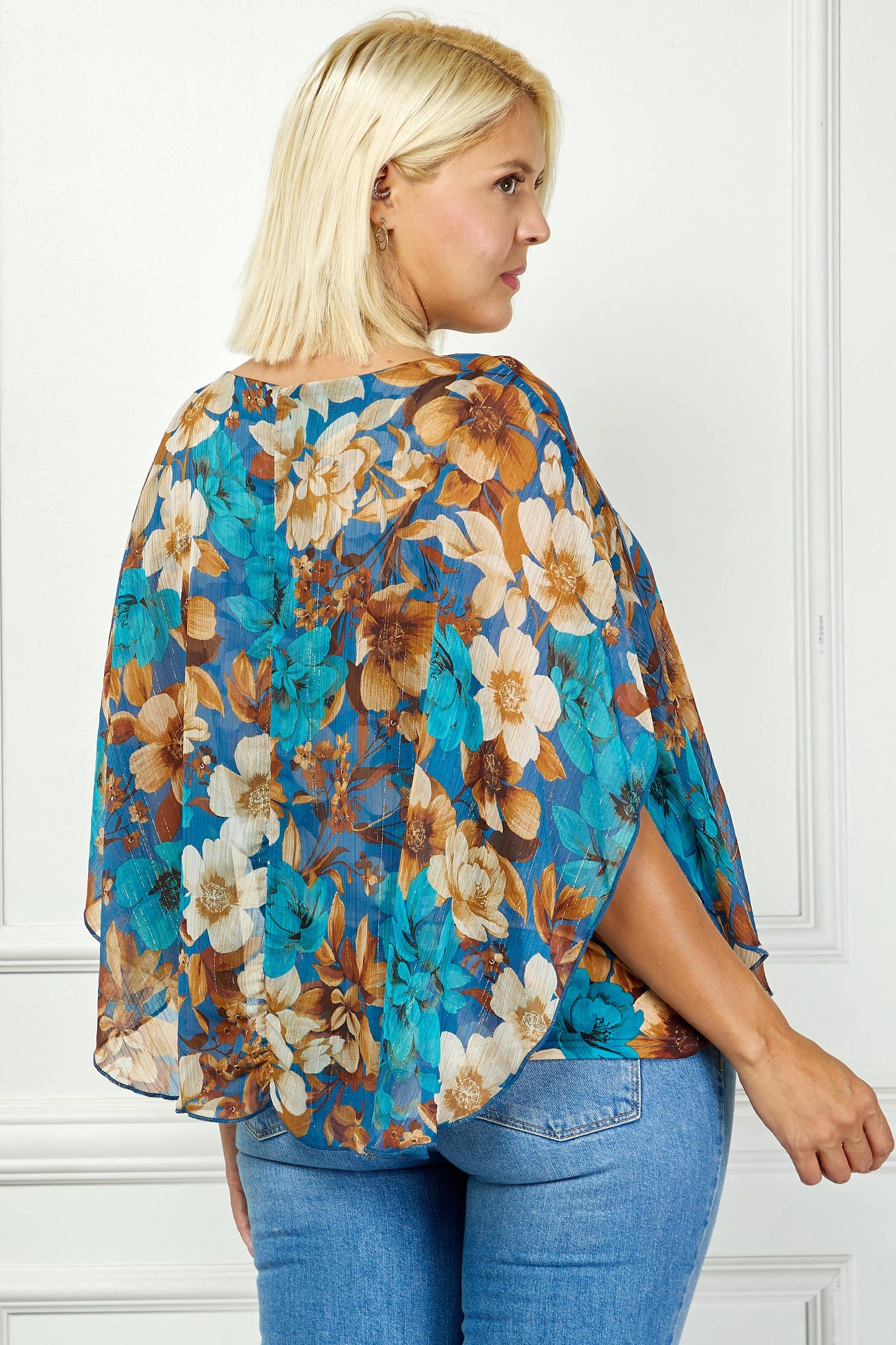 PLUS TEAL PRINTED PONCHO BLOUSE