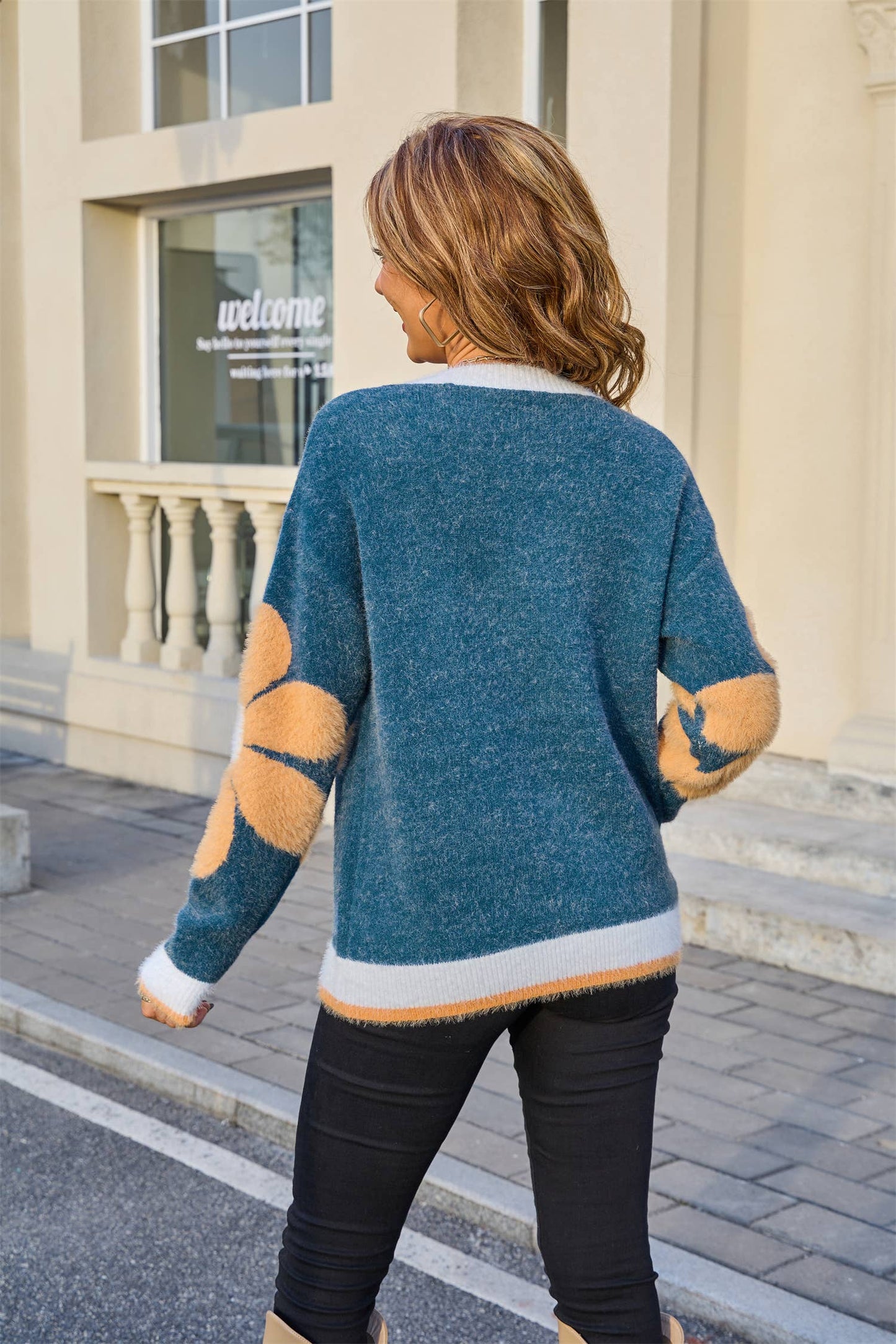 TEAL FLOWER ULTRA SOFT SWEATER