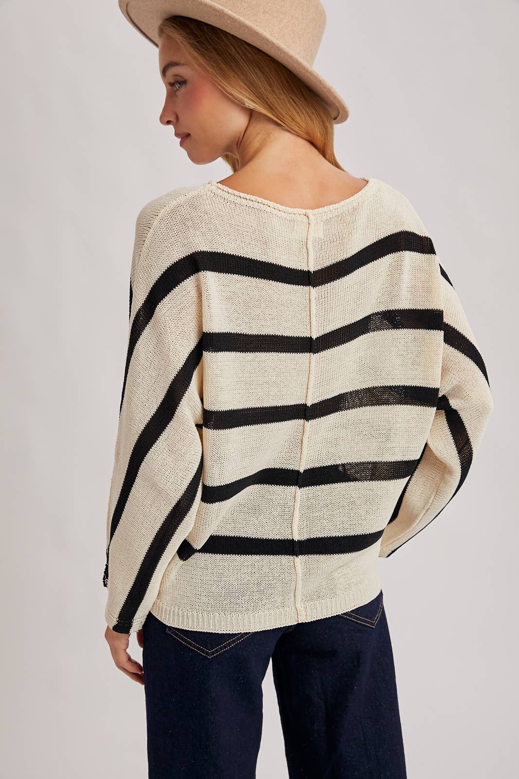 OVERSIZED IVORY/BLACK STRIPE KNIT PULLOVER