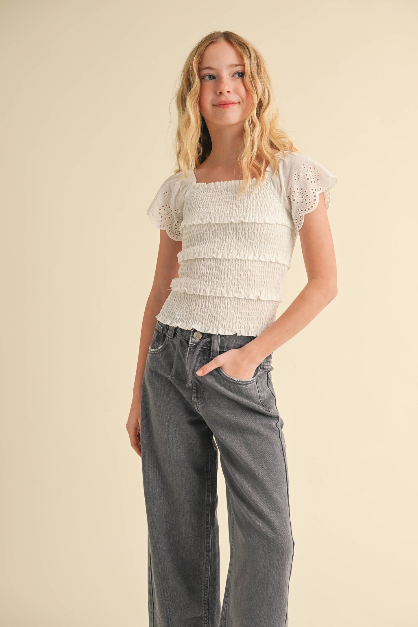 TWEEN KIDS GIRLS TIERED SMOCKED TOP (7/8-14)