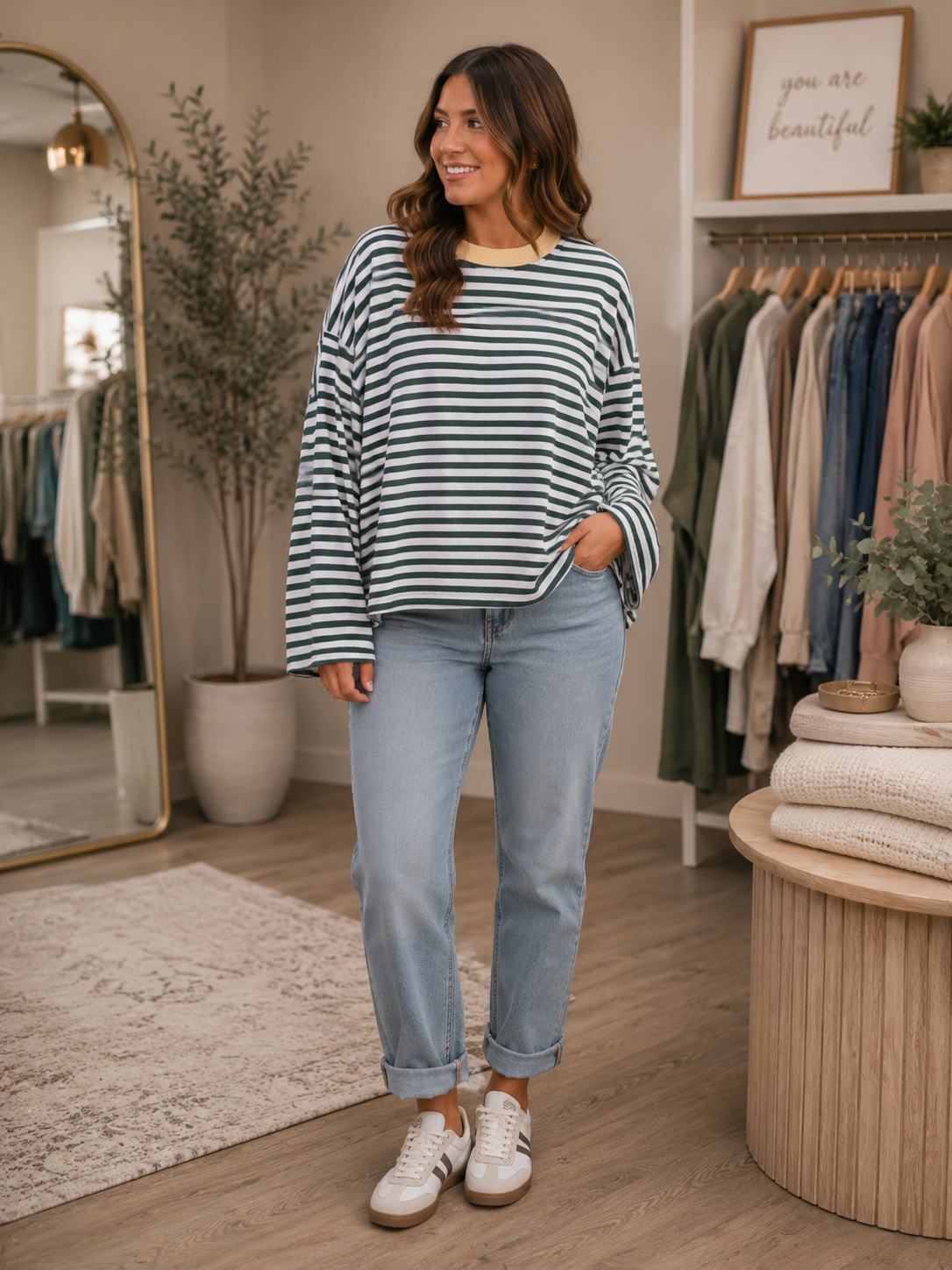 EVERGREEN EASY STRIPE CREW