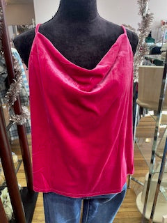 BERRY VELVET COWL NECK TANK