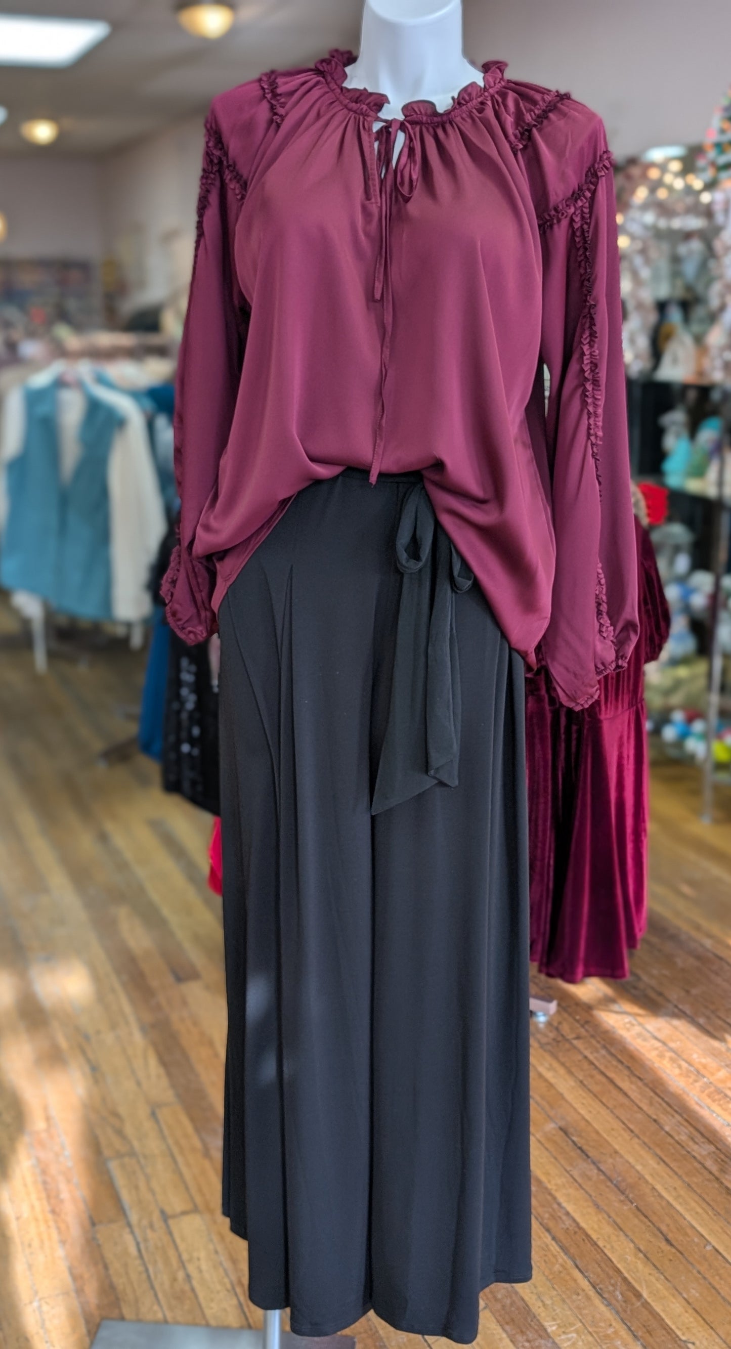 PLUS WINE SATIN BLOUSE