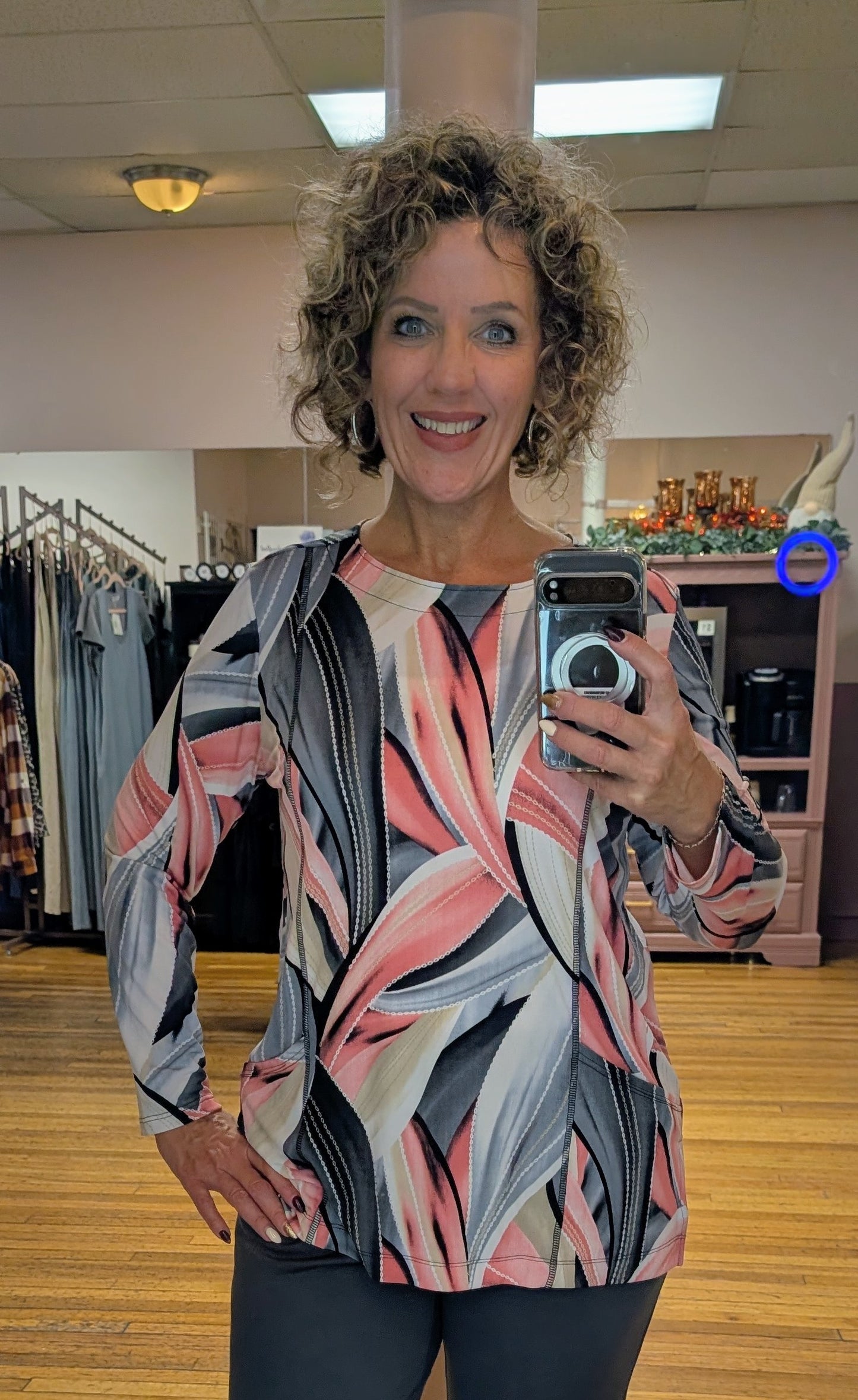 GEO CORAL/GRAY LONG SLEEVE