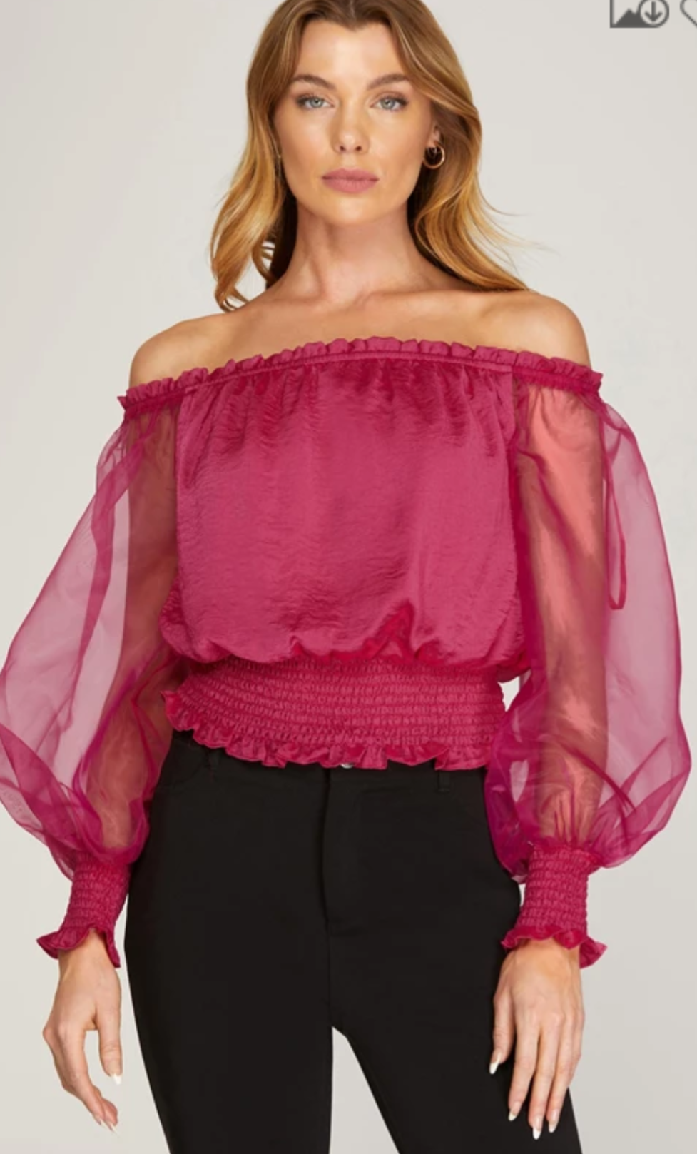 FUCHSIA ORGANZA PUFF SLEEVE WITH SMOCKED WAIST