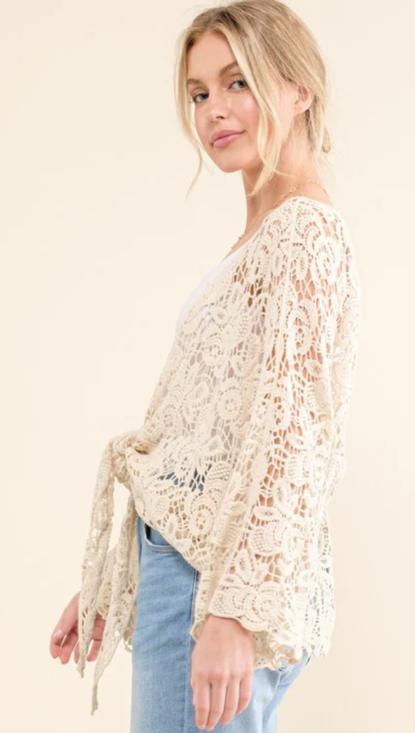 IVORY CROCHET CARDIGAN MISSY OR PLUS