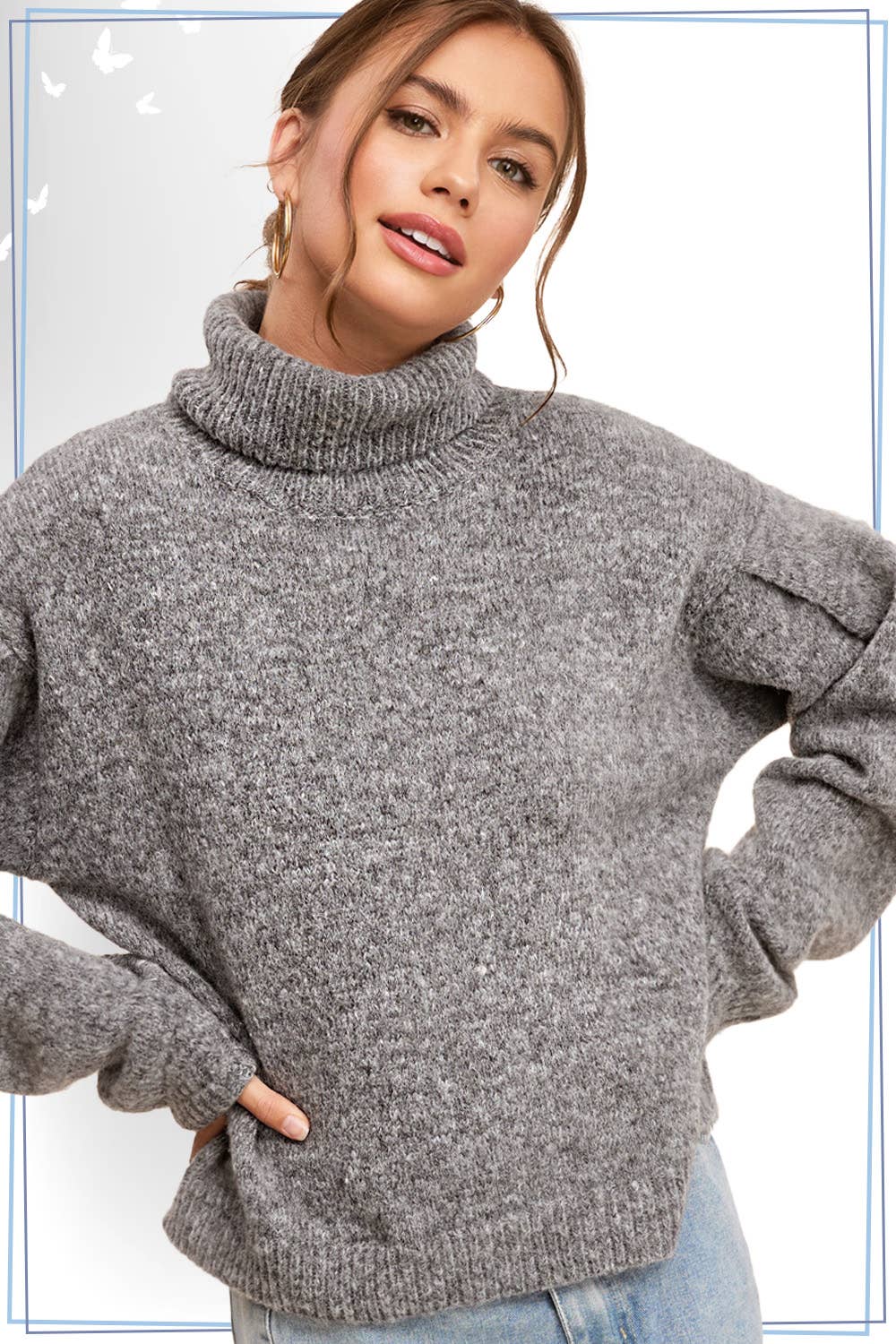 BLACK SESAME RELAXED FIT TURTLENECK SWEATER