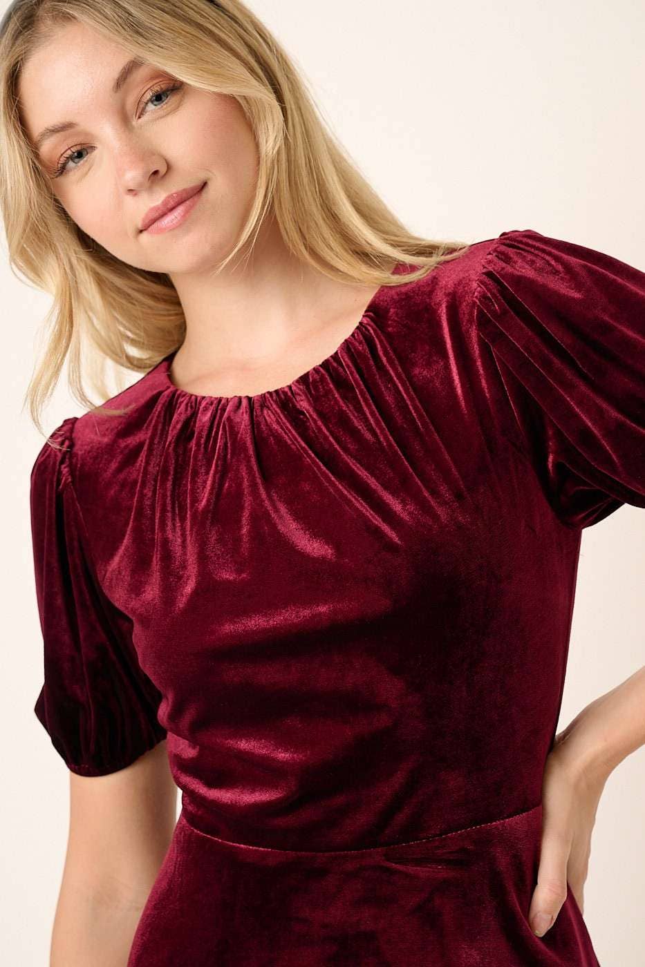 WINE VELVET MINI DRESS