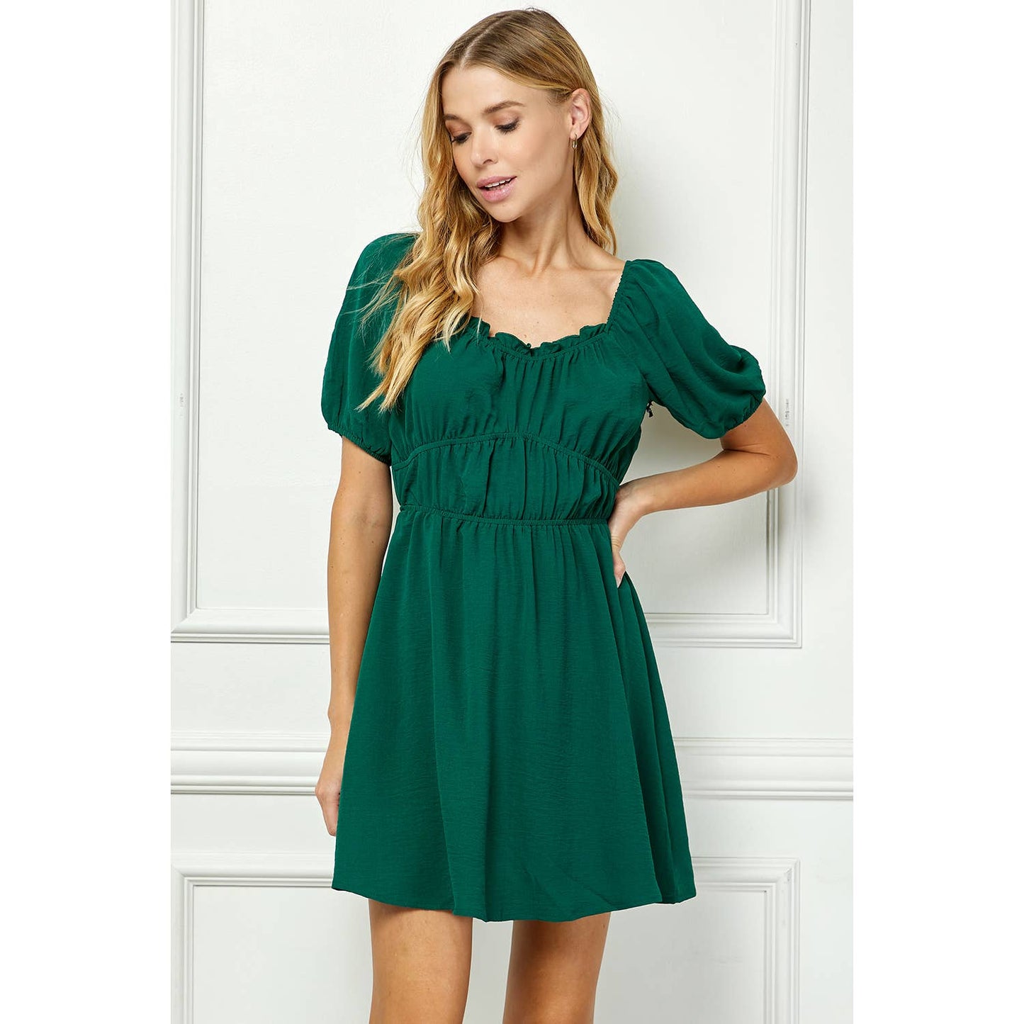 LARGE EMERALD PUFF SLEEVE W/JULIETTE WAIST TIERED DRESS