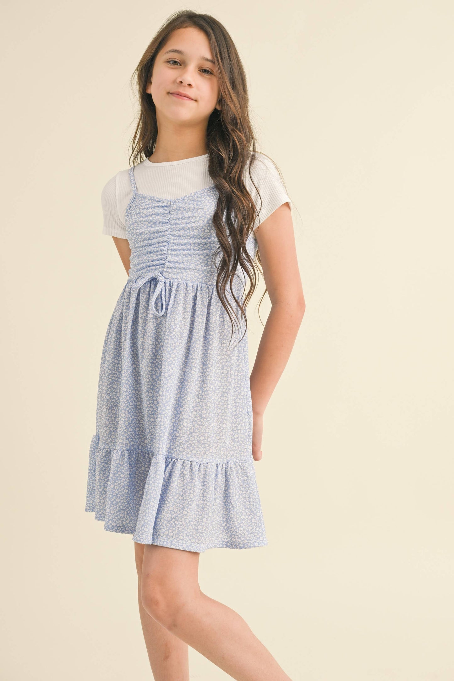 TWEEN KIDS GIRLS CINCHED FLOUNCE DRESS