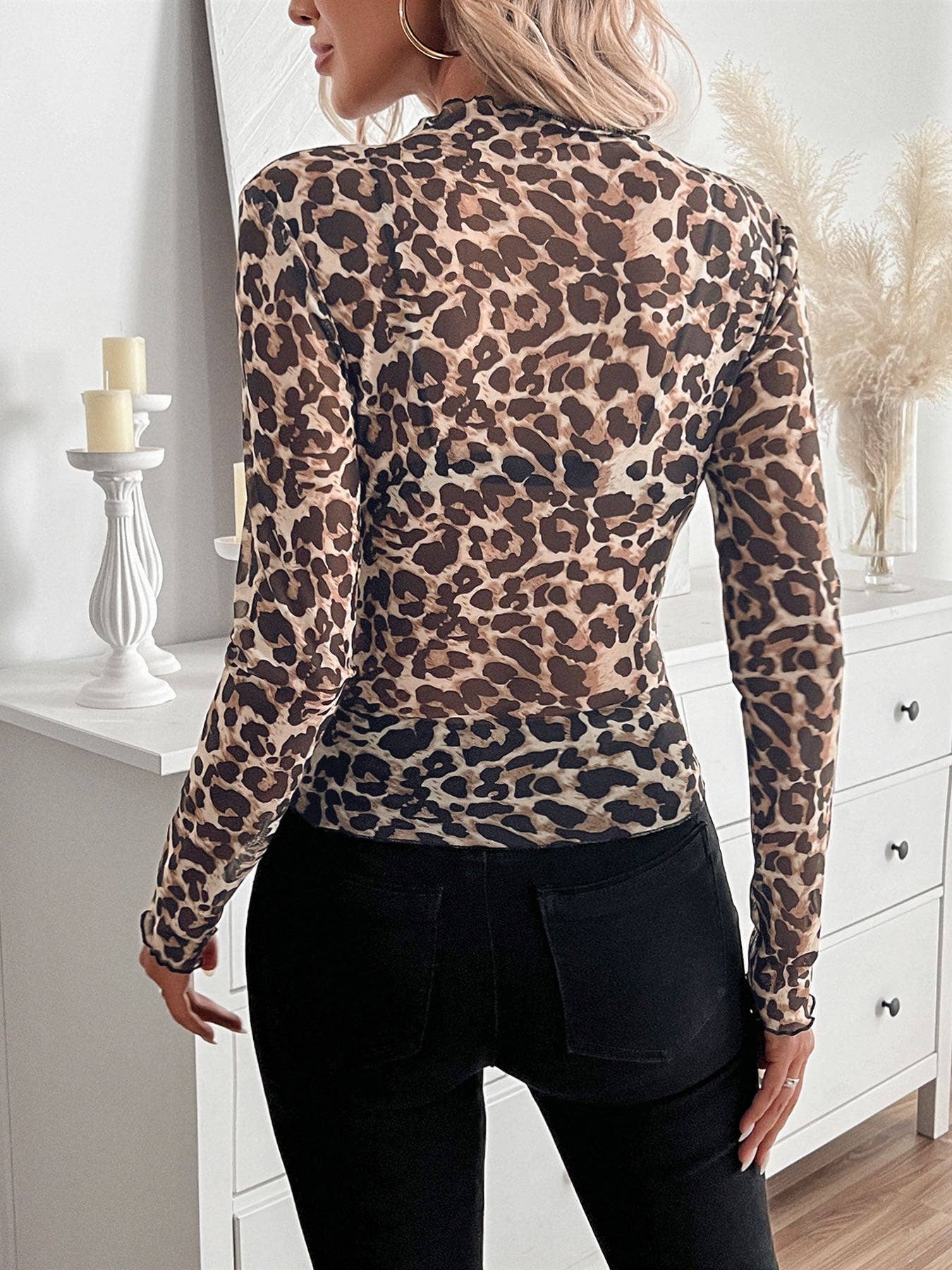 Leopard print long sleeve top: Brown