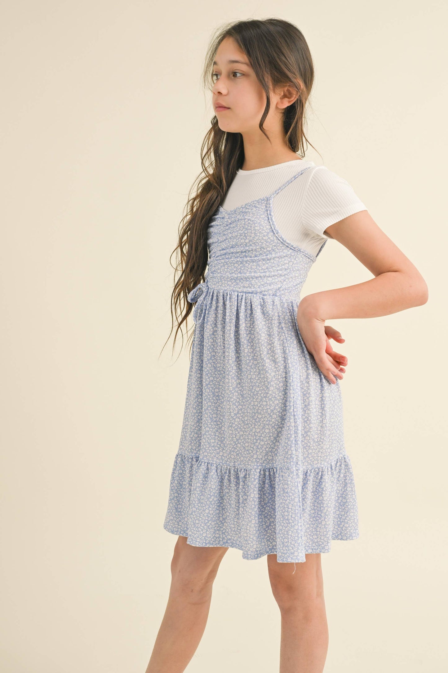 TWEEN KIDS GIRLS CINCHED FLOUNCE DRESS