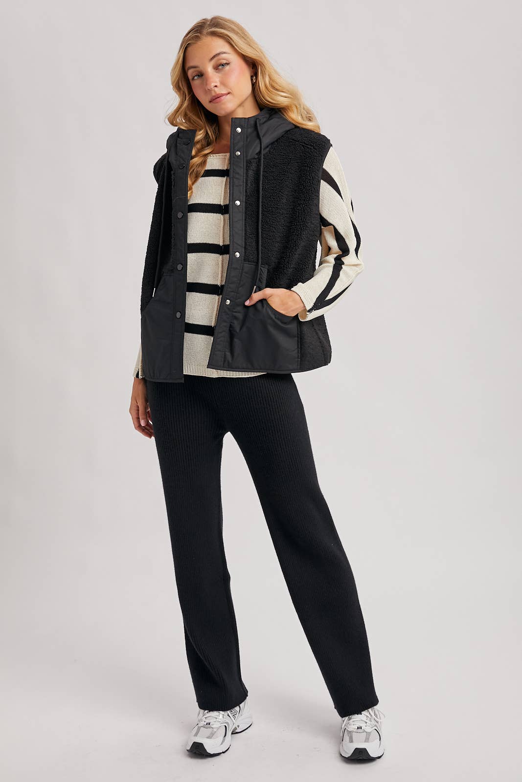 OVERSIZED IVORY/BLACK STRIPE KNIT PULLOVER