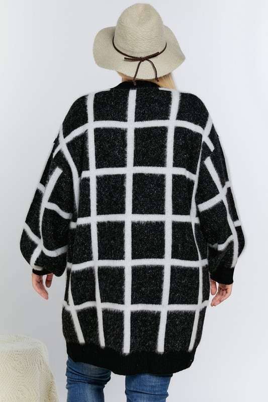 PLUS BLACK PLAID CARDIGAN