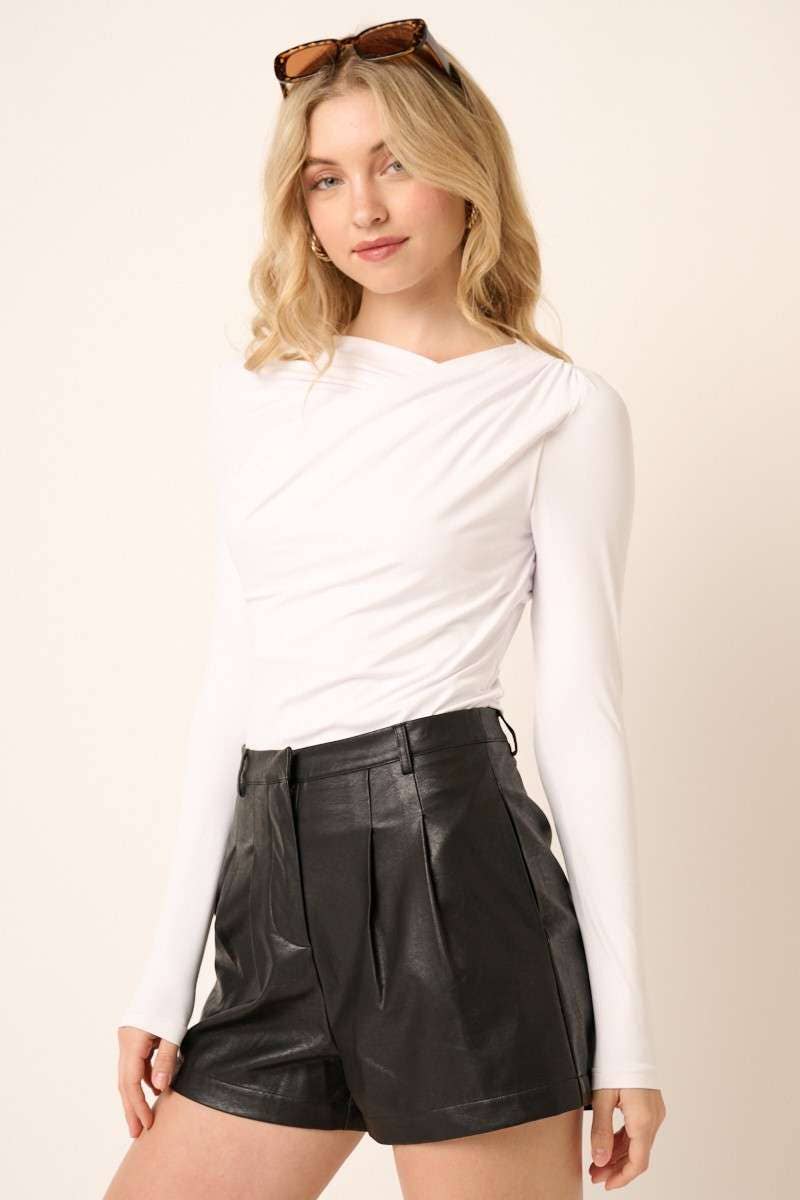 WHITE WRAP NECK LONG SLEEVE