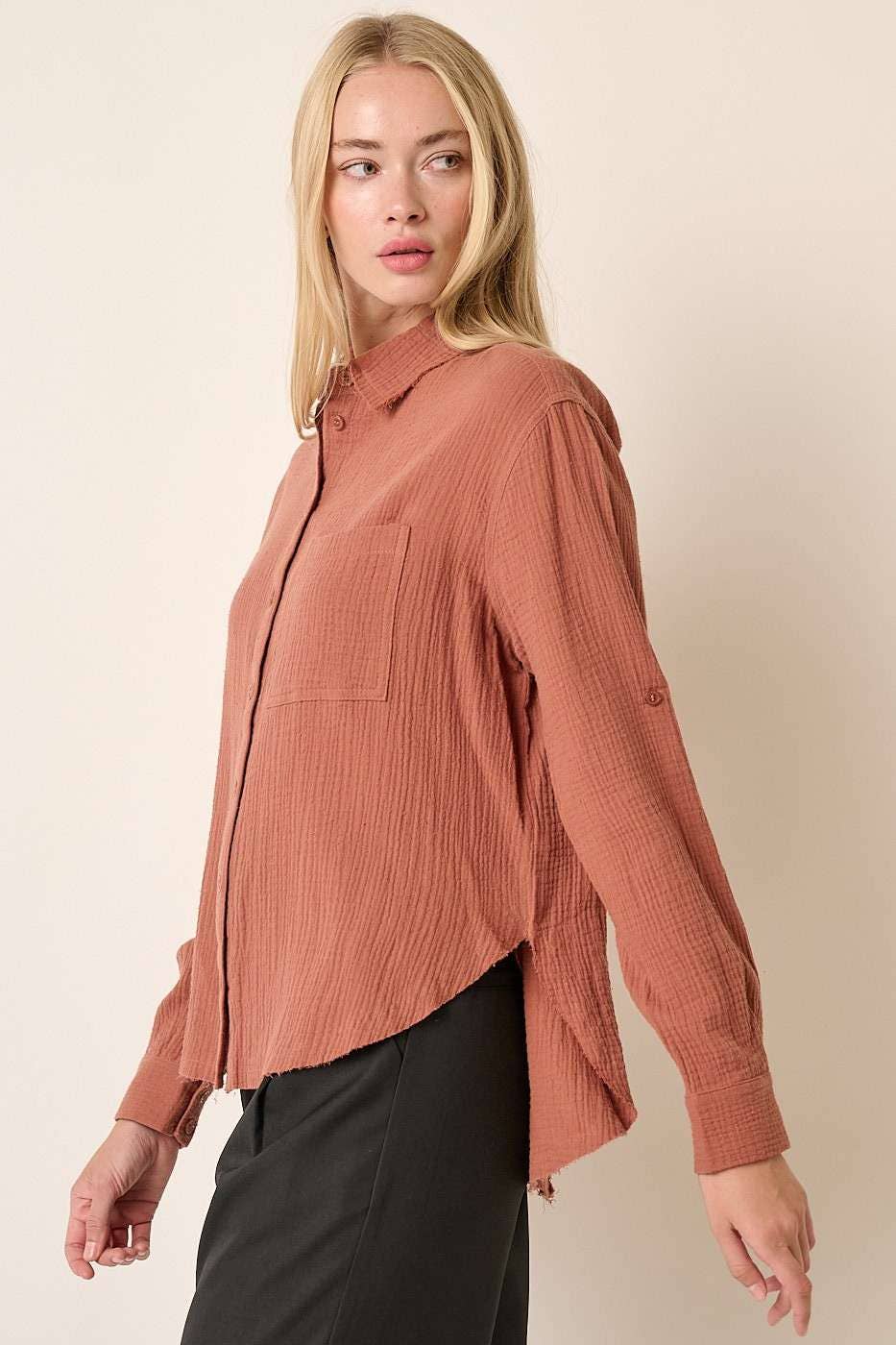 GINGER GUAZE BUTTON DOWN