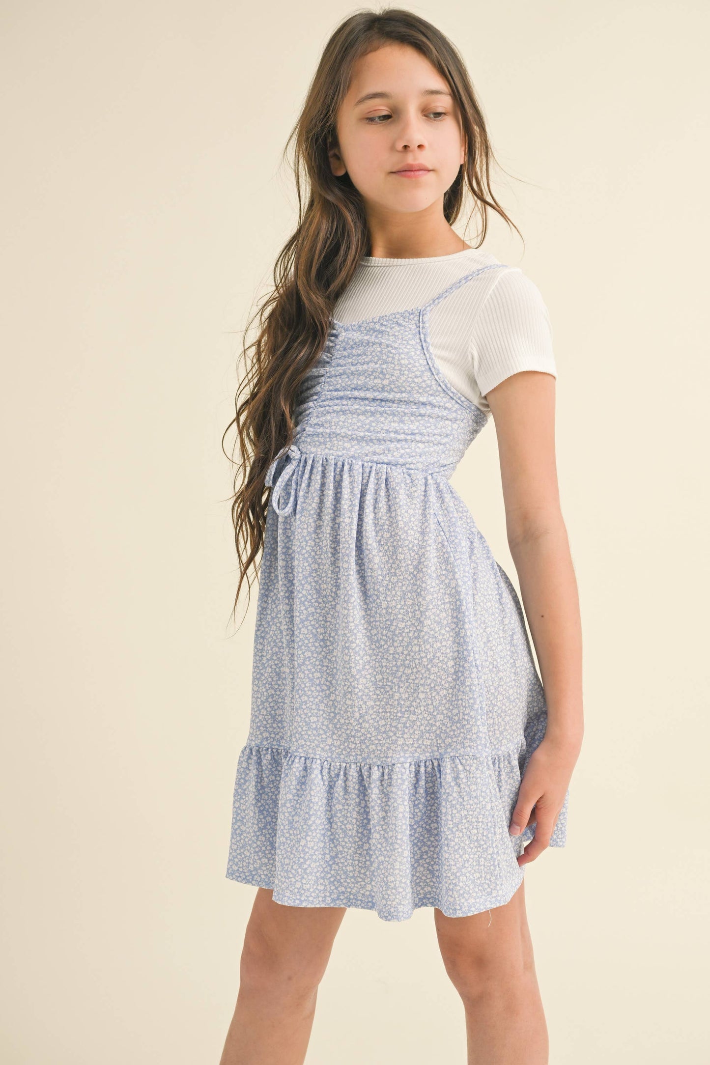 TWEEN KIDS GIRLS CINCHED FLOUNCE DRESS