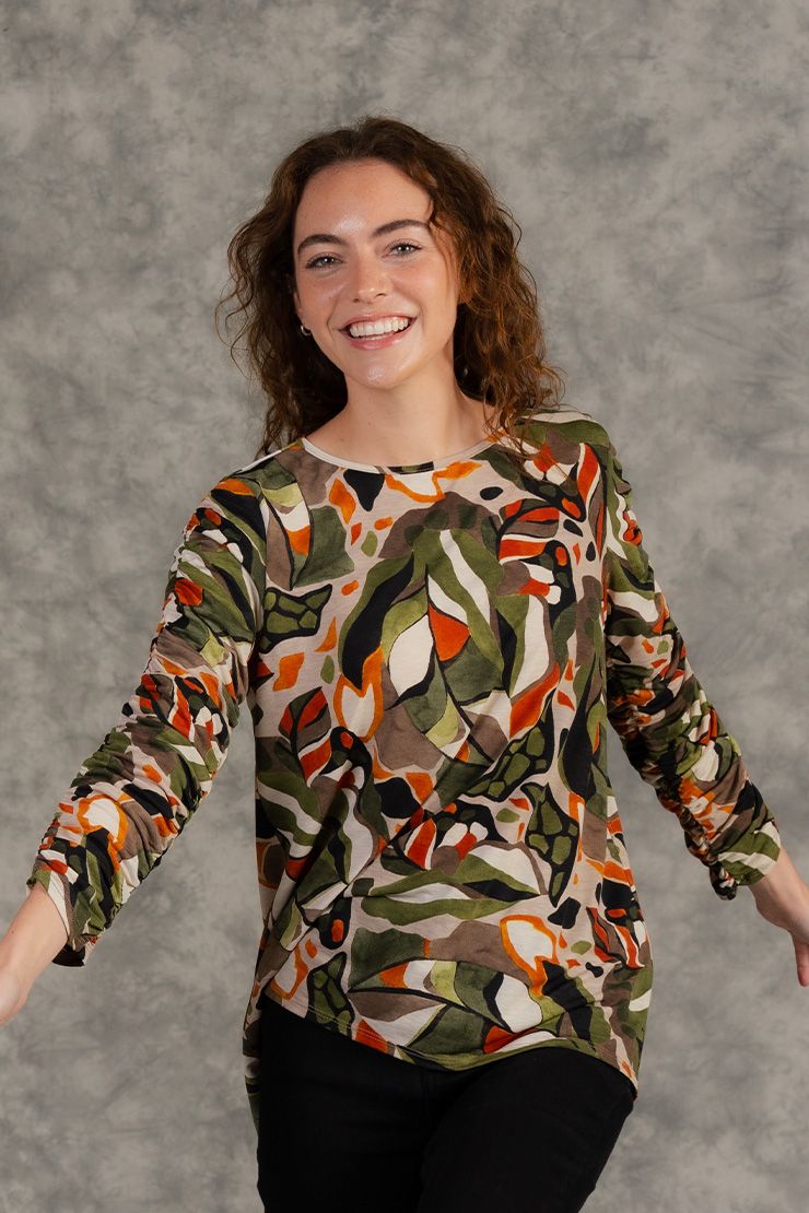 PLUS 3/4 SHIRRING SLEEVE TOP