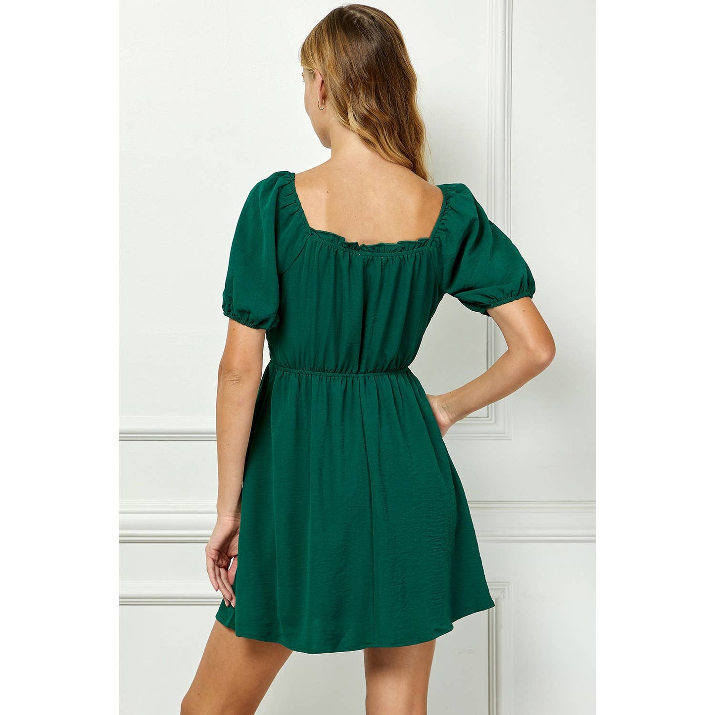 LARGE EMERALD PUFF SLEEVE W/JULIETTE WAIST TIERED DRESS