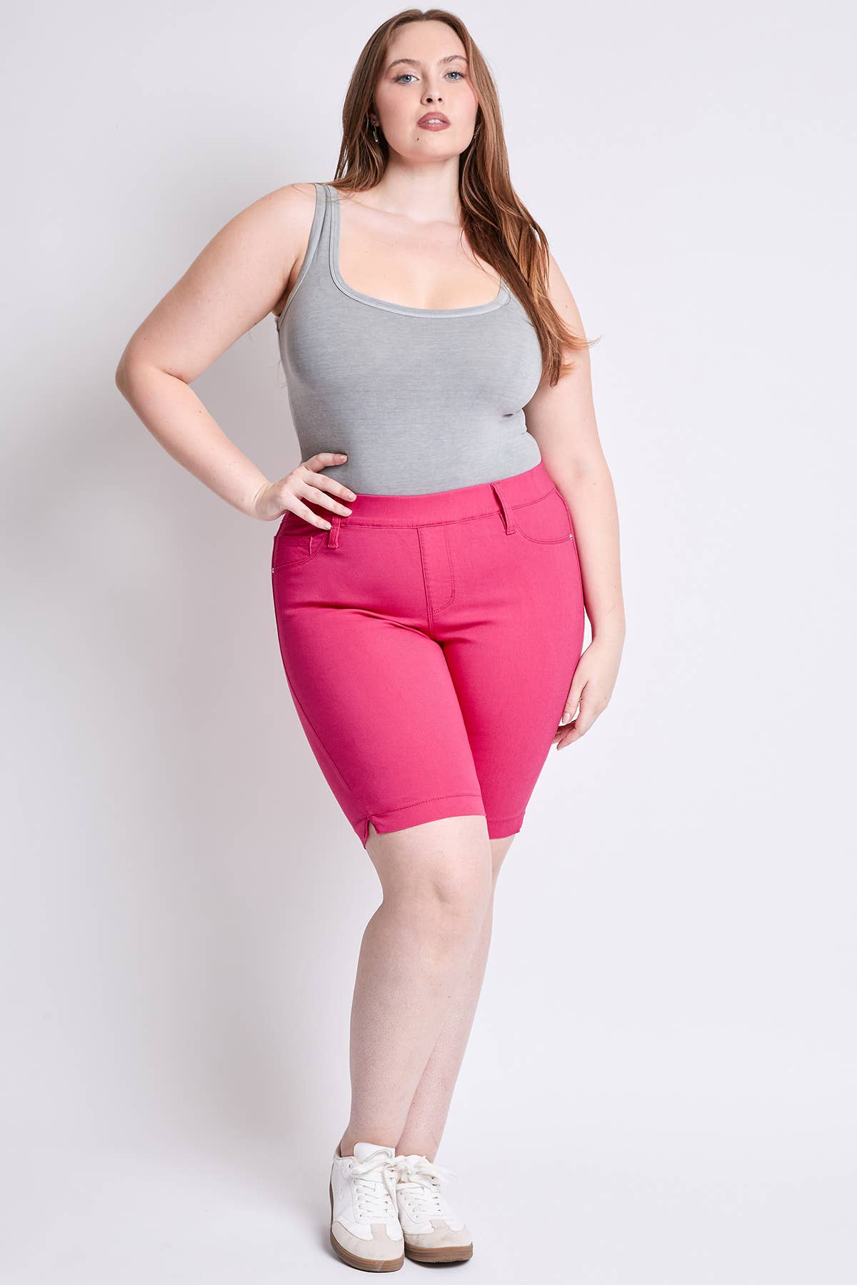 MISSY & PLUS MID RISE PULL ON BERMUDA SHORT-FRENCH PINK