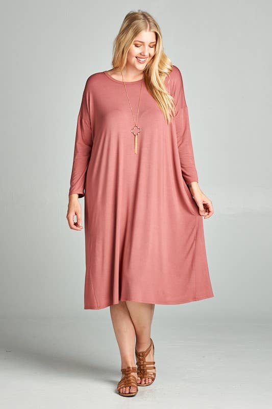 Plus Size Marsala Solid Jersey Midi Dress