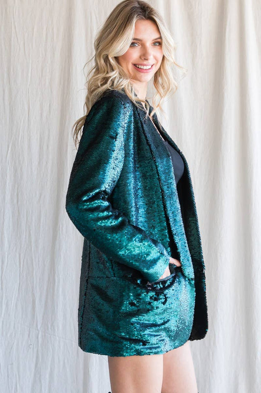 EMERALD SEQUIN BLAZER