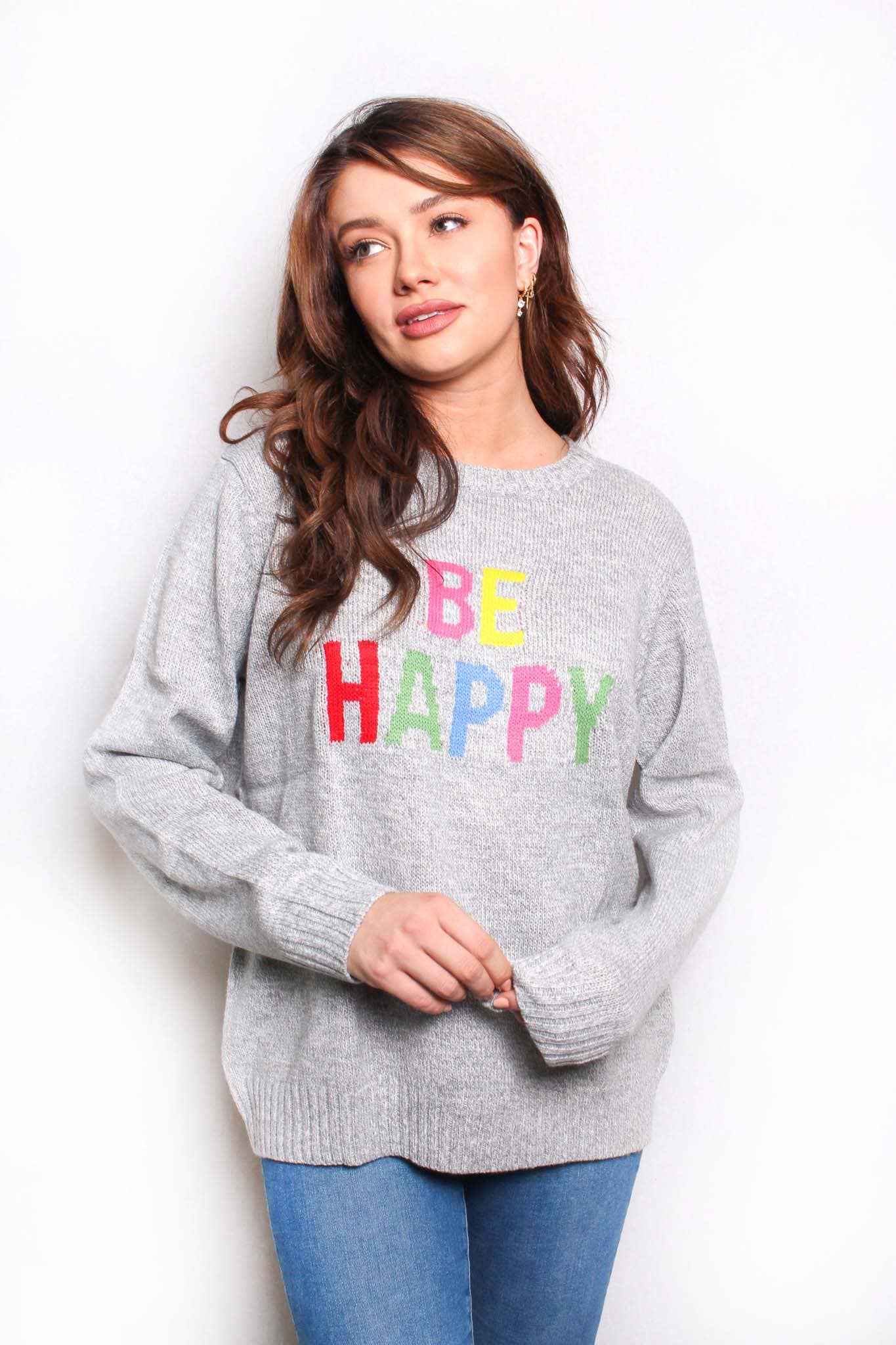 BE HAPPY GRAY XLARGE SWEATER