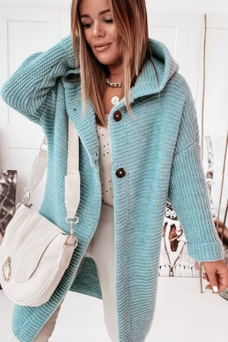 Button Down Hoodie Long Sleeve Cardigan Seafoam